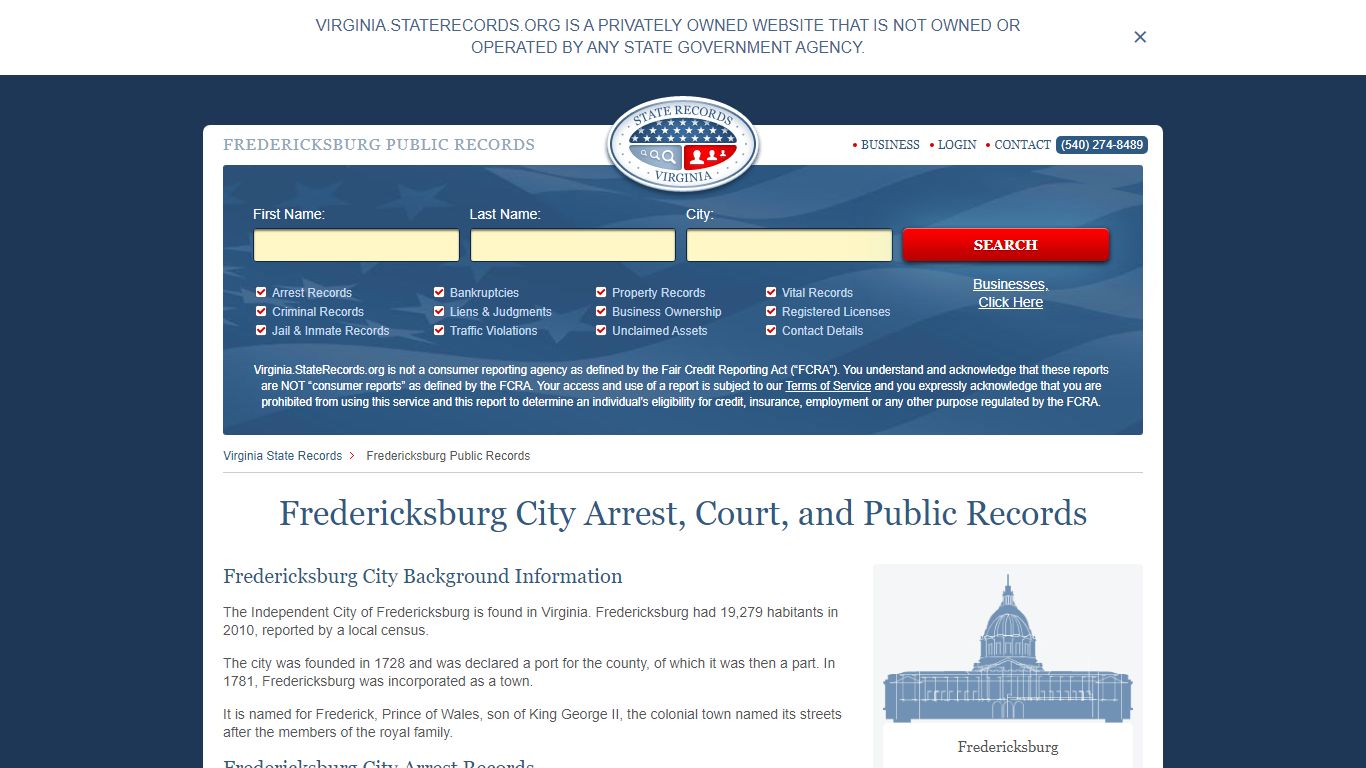 Fredericksburg Arrest and Public Records | Virginia.StateRecords.org